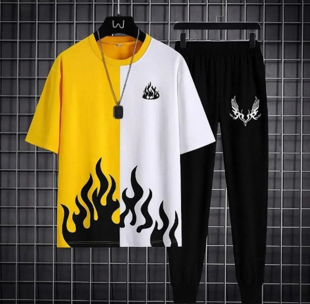 Men's Red Printed Polyester Track Suit 2Pcs Summer Sale