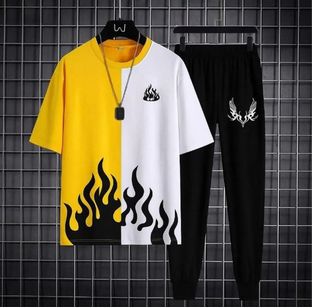 Men's Red Printed Polyester Track Suit 2Pcs Summer Sale