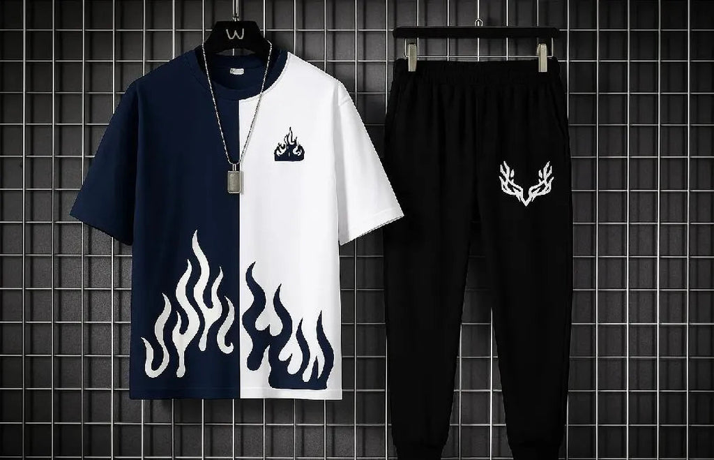 Men's Red Printed Polyester Track Suit 2Pcs Summer Sale