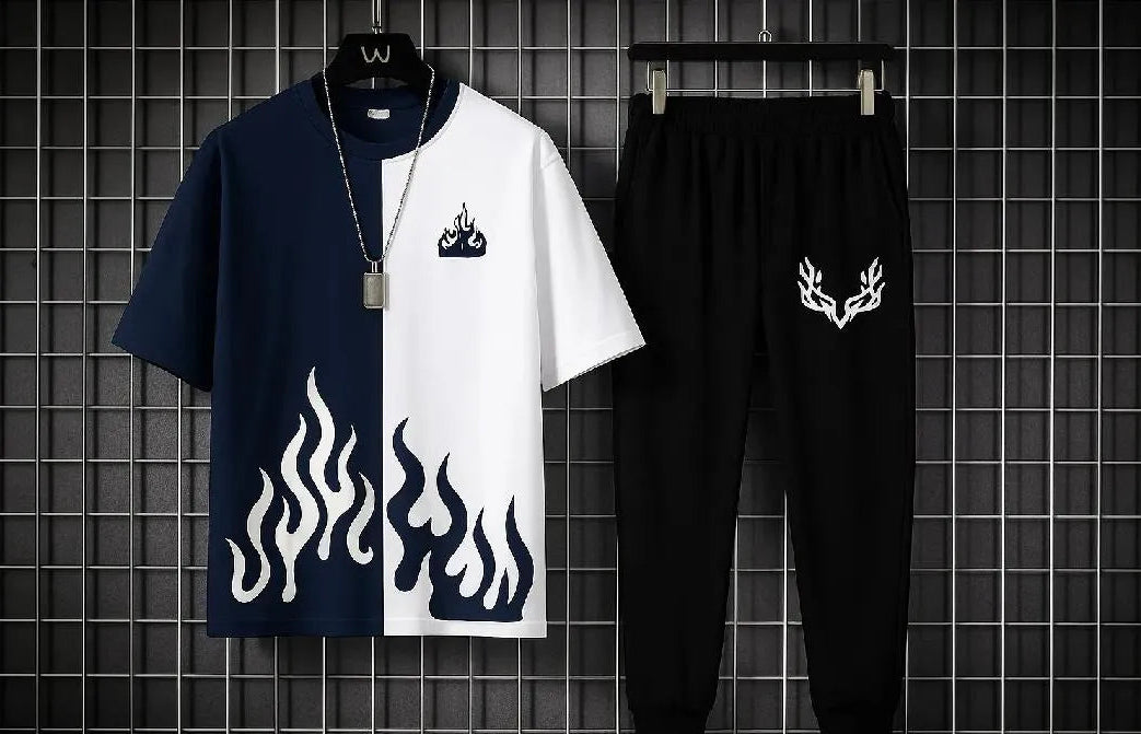 Men's Red Printed Polyester Track Suit 2Pcs Summer Sale