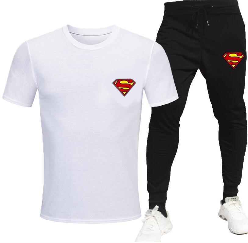 Men Cotton Superman Printed Track Suit White 2Pcs