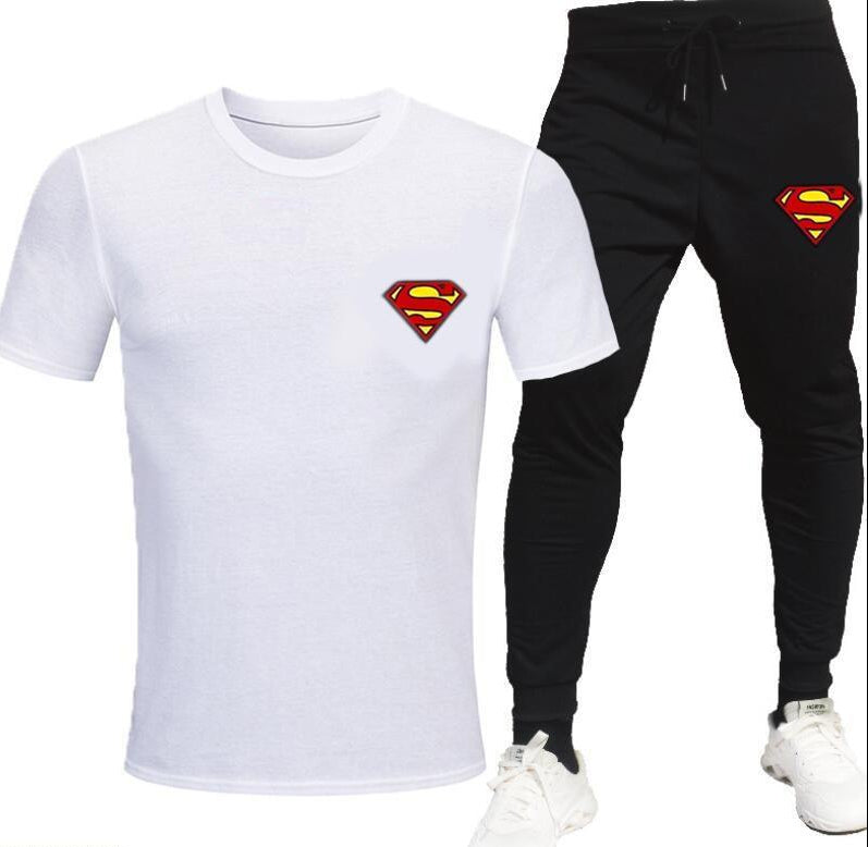 Men Cotton Superman Printed Track Suit White 2Pcs