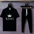 Men Black King Crown Track Suit 2Pcs Cotton