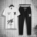 Men Printed Track Suit White Black 2Pcs Set Summer Sale