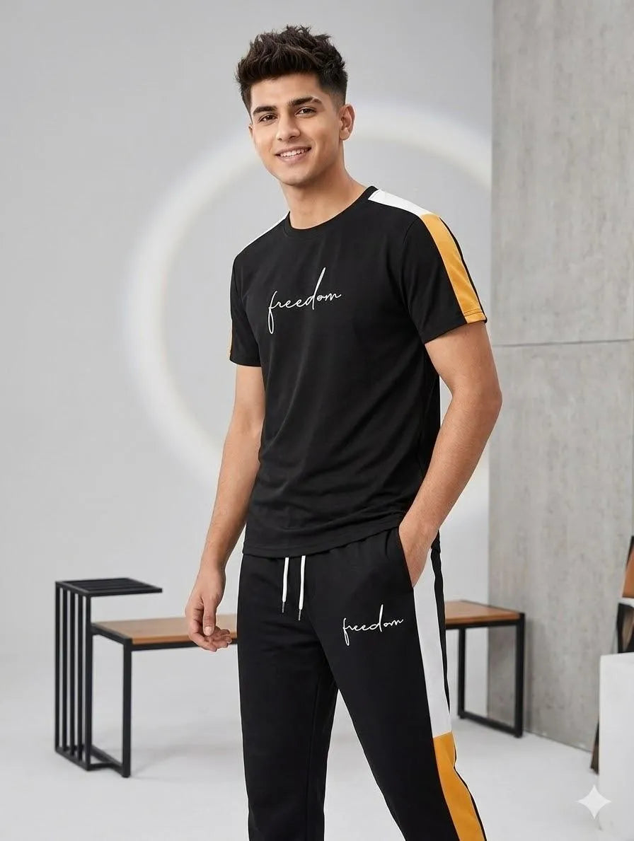 2 Pcs Men's Polyester Freedom Printed Track Suit