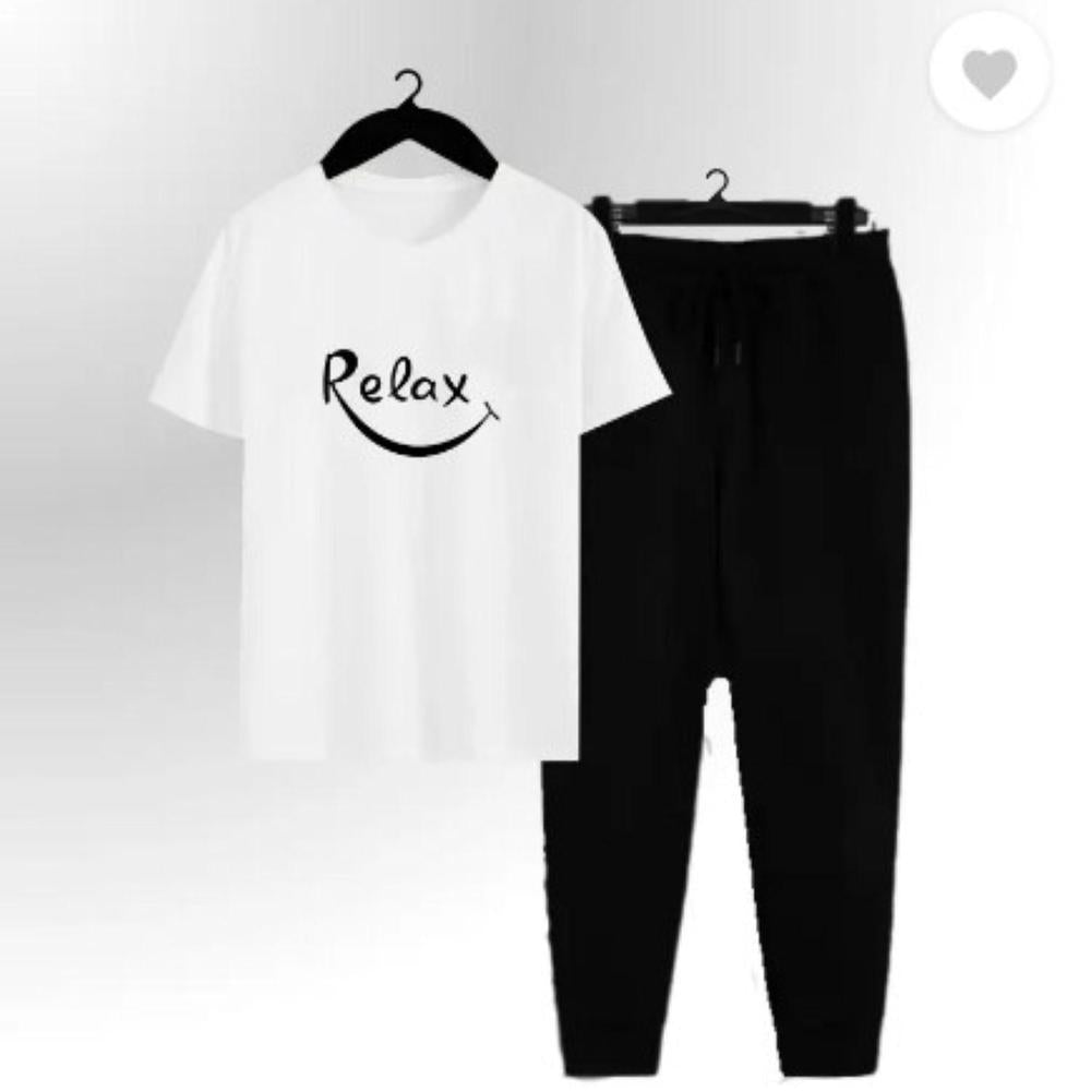 Men Cotton Track Suit Yellow Relax Print Black Drawstring Waist
